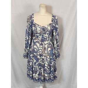 Hale Bob Blue and White Paisley Long Sleeve Dress SEE MEASUREMENTS XS??
